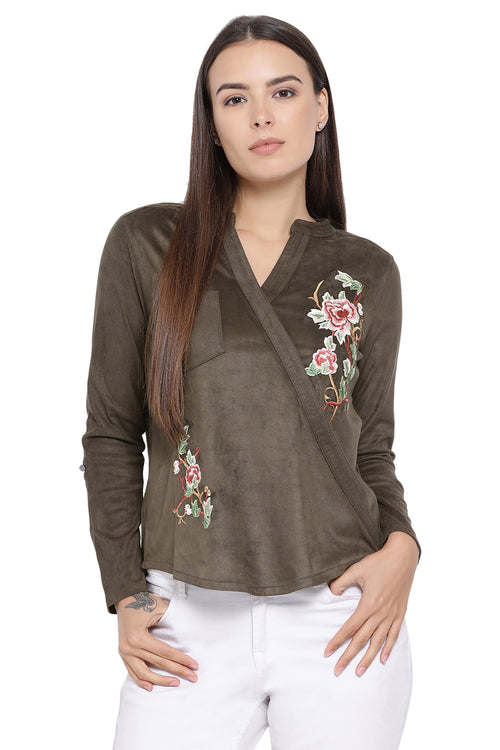 Embroidered Cross Over Top(Winter )