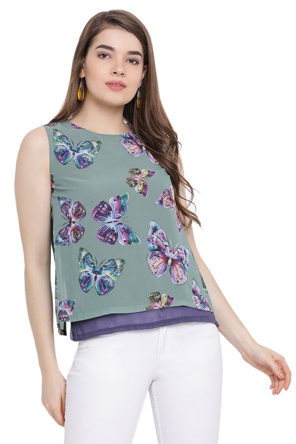 Butterfly Printed Sleeveless Top
