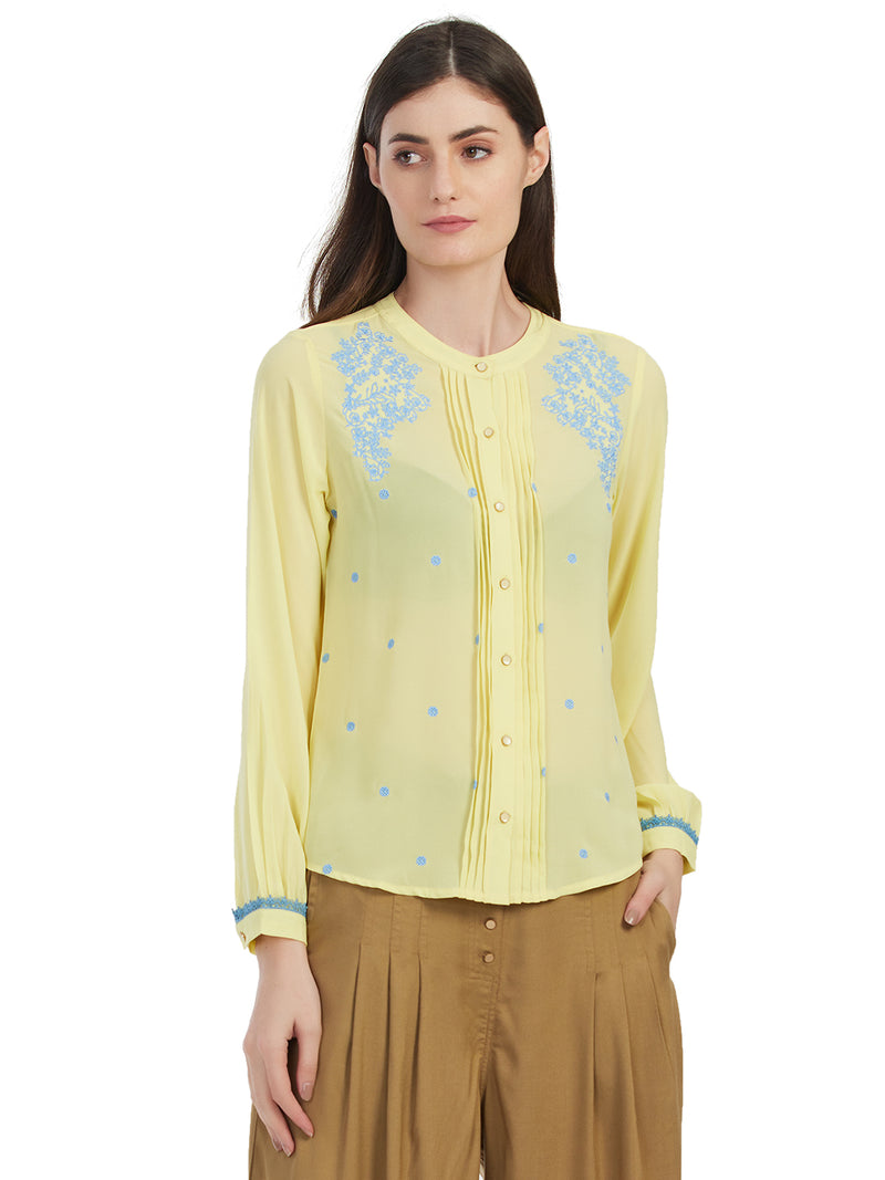 Embroidered Smart Shirt Style Top