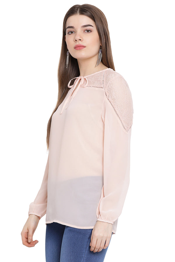 Front Tie Solid Full Sleeve Top