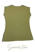 Round Neck Folded Sleeve-Less- Character Printer T-Shirt