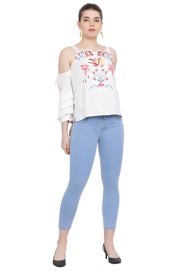 Floral Strap Off Shoulder Casual Top
