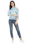 Flower art Sleeve Top_Tie Neck Top