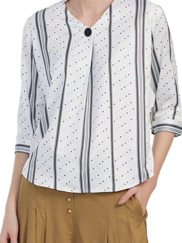 V Neck Line Casual look White Top