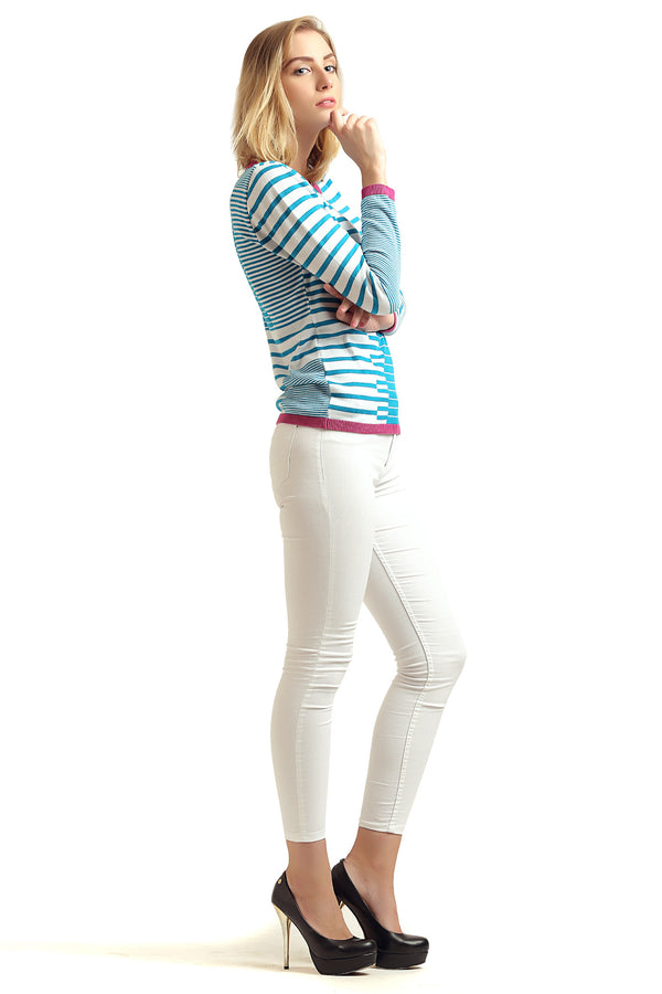Striped U Neck Jumper - MODA ELEMENTI