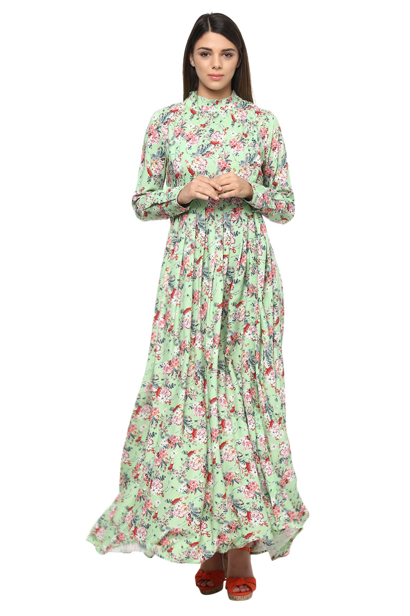 Floral Full Sleeve Flair Maxi Dress - MODA ELEMENTI