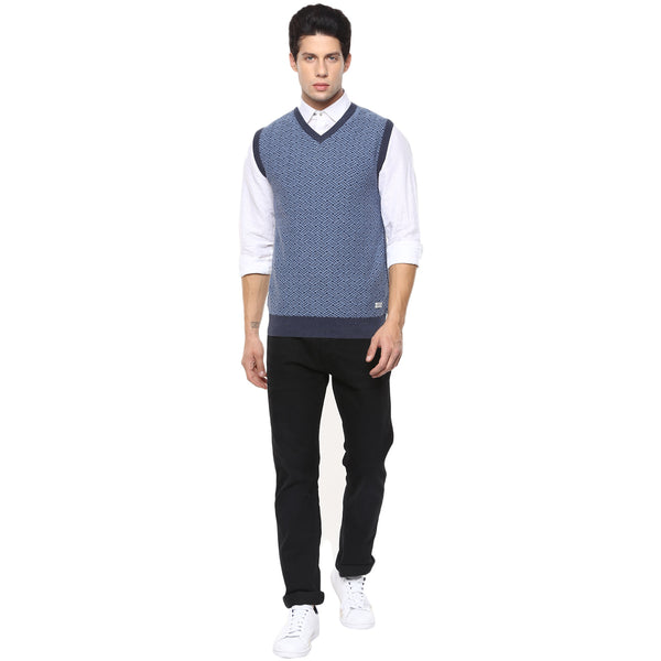 Axmann V Neck Self Designed Sleeveless Sweater - MODA ELEMENTI