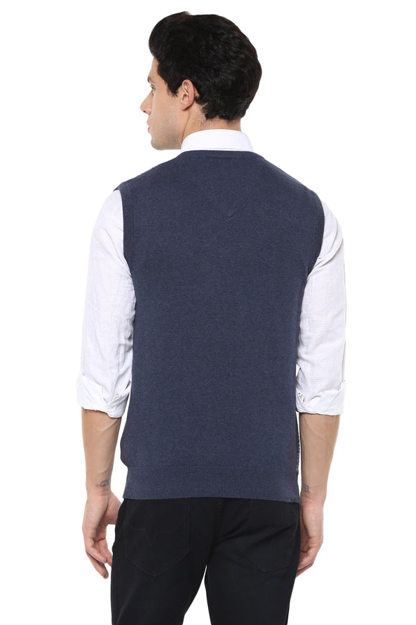 Axmann V Neck Self Designed Sleeveless Sweater - MODA ELEMENTI