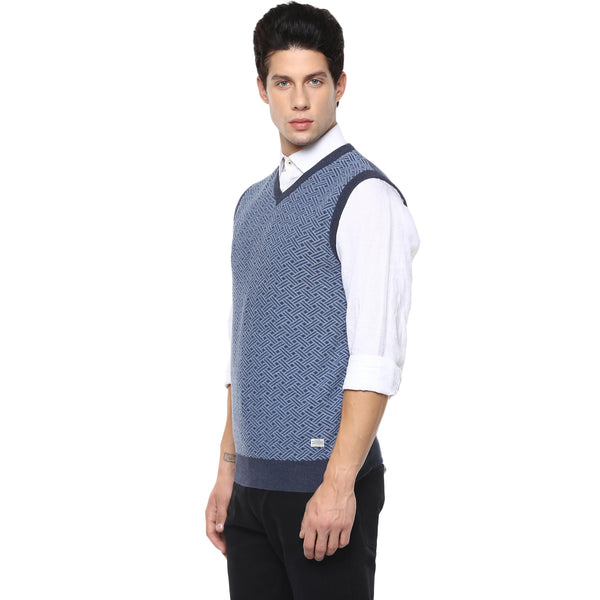 Axmann V Neck Self Designed Sleeveless Sweater - MODA ELEMENTI