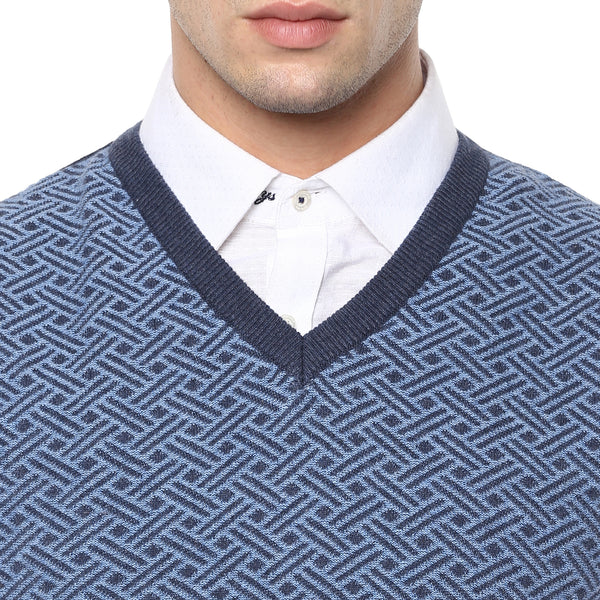 Axmann V Neck Self Designed Sleeveless Sweater - MODA ELEMENTI