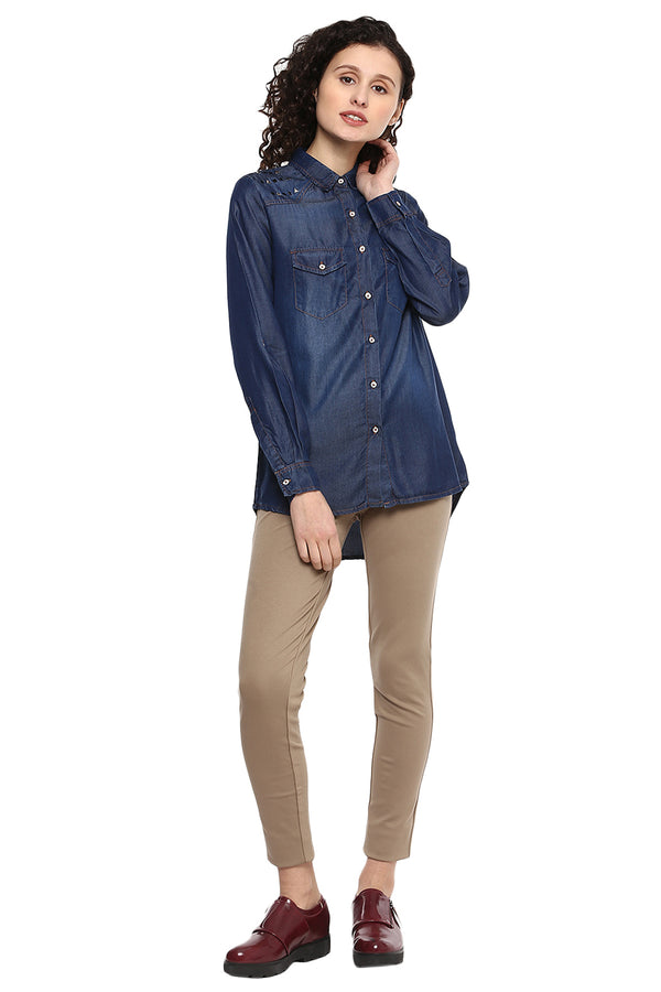 Denim Self Designed Casual Shirt - MODA ELEMENTI
