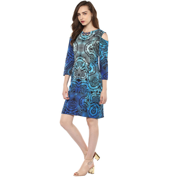 Deep Sea Cold Shoulder Midi Dress - MODA ELEMENTI