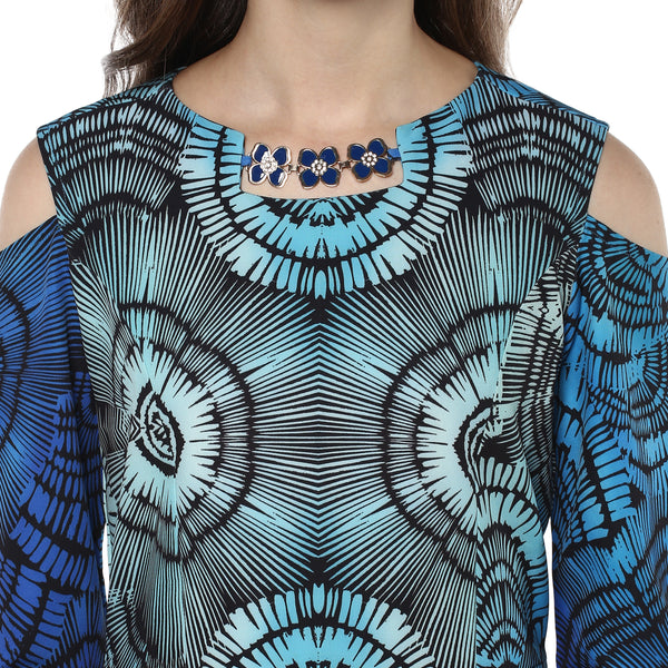 Deep Sea Cold Shoulder Midi Dress - MODA ELEMENTI