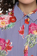 Floral Striped Bell Sleeve Casual Shirt - MODA ELEMENTI