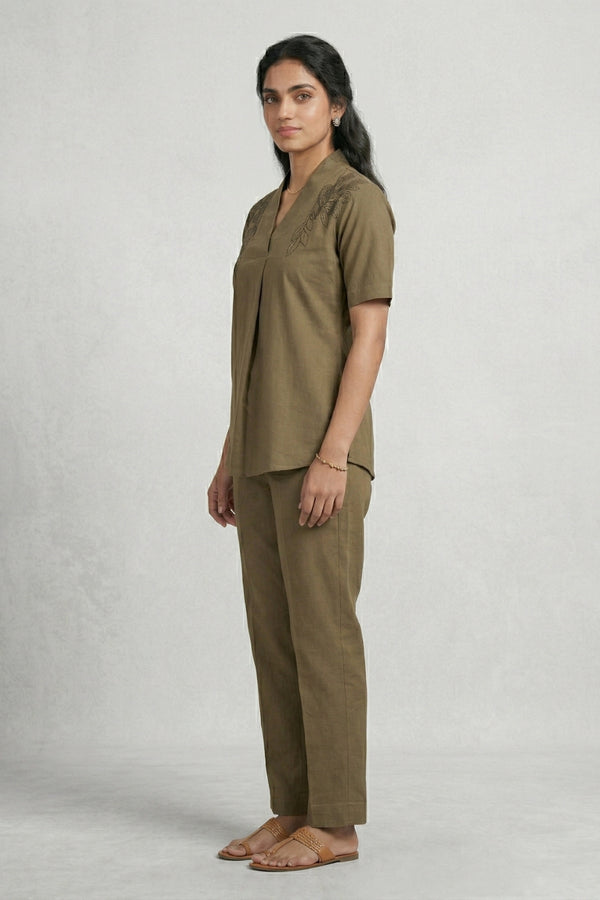 Olive Aura Embroidered Co-ord Set