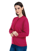 Women's Solid Pink Round Neck Knitted Cardigan