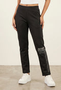 Women's Black Graphic Print Slim-Fit Track Pants