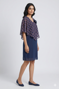 Women's Navy Blue Layered Cape Dress