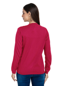 Women's Solid Pink Round Neck Knitted Cardigan