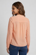 Womens Peach Self-Design Tie-Up Neck Top