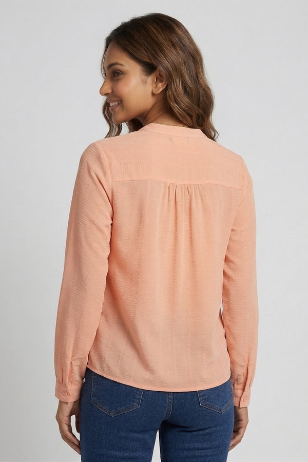 Womens Peach Self-Design Tie-Up Neck Top