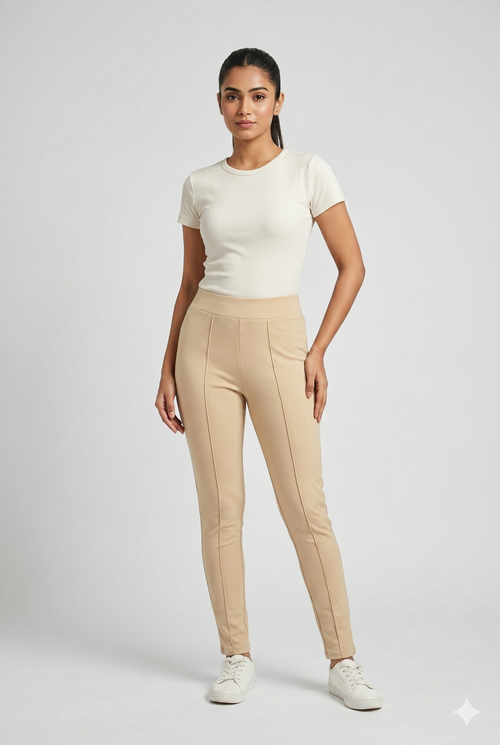 Women's Beige Slim Fit Pull-On Jegging