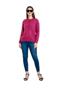 Women's Solid Pink Round Neck Knitted Cardigan