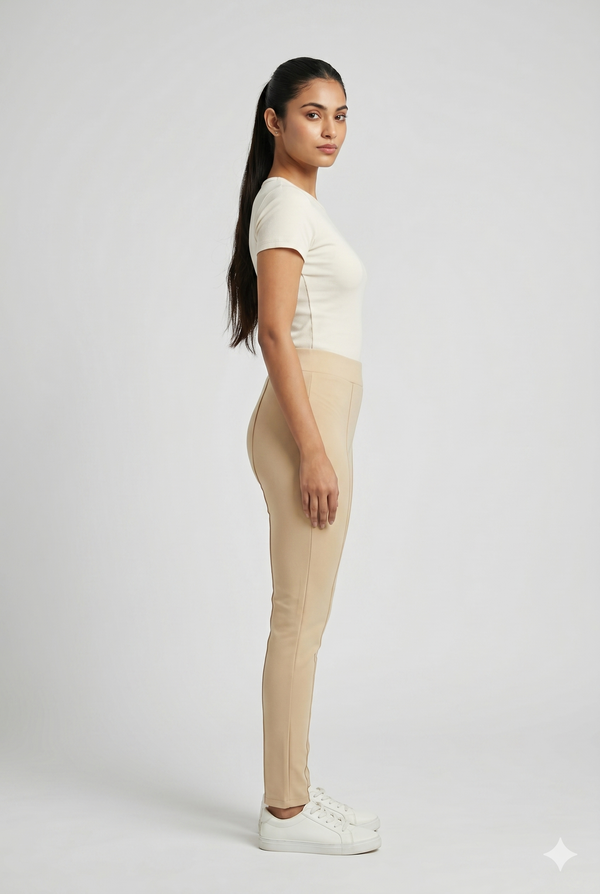 Women's Beige Slim Fit Pull-On Jegging