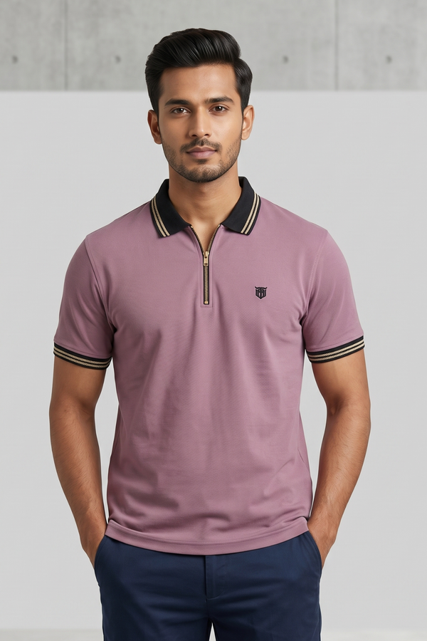 Mens Half Zip Polo T-Shirt
