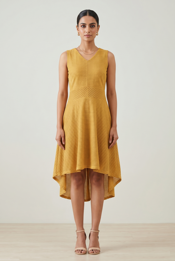 Golden Glow Textured High-Low Dress