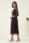 Women's Black Floral Printed Pleated Midi Dress