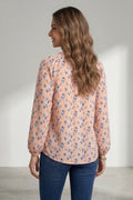 Women Peach Floral Print Peasant Style Top