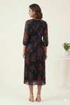 Women's Black Floral Printed Pleated Midi Dress