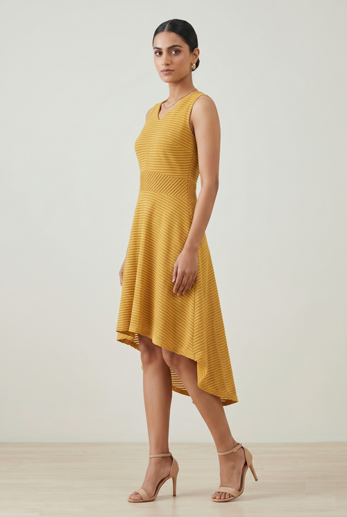 Golden Glow Textured High-Low Dress