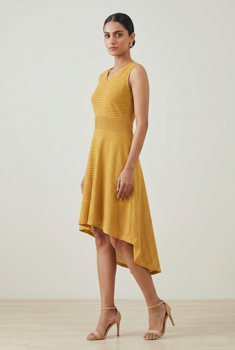 Golden Glow Textured High-Low Dress