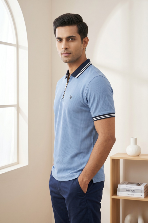 Mens Half Zip Polo T-Shirt