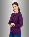 Moda Elementi Women's Classic Purple Button-Up Cardigan Round Collar Long Sleeves Woollen Cardigan