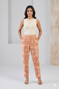 Women's Peach Printed High-Rise Tapered Pants