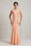 Peach Blossom Embroidered Mermaid Dress