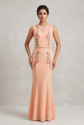 Peach Blossom Embroidered Mermaid Dress
