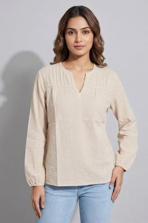 Women Solid Notch Neck Elegance Top