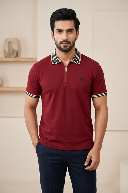 Mens Half Zip Polo T-Shirt