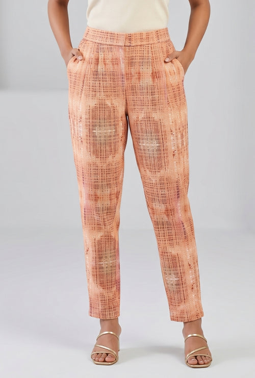 Women's Peach Printed High-Rise Tapered Pants