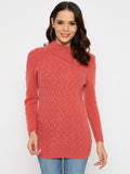 Moda Elementi Elegant Coral Knit Sweater with Zigzag Pattern