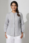 Womens Grey Pintuck Lace Detail Mandarin Collar Shirt
