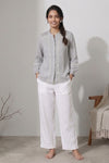 Womens Grey Pintuck Lace Detail Mandarin Collar Shirt