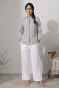 Womens Grey Pintuck Lace Detail Mandarin Collar Shirt