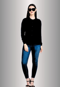 Women's Solid Black Full Sleeve Knited Cardigan
