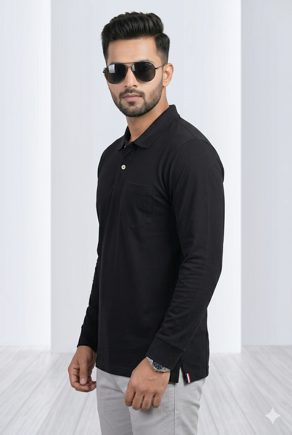 Men's Classic Black Full Sleeve Polo T-Shirt
