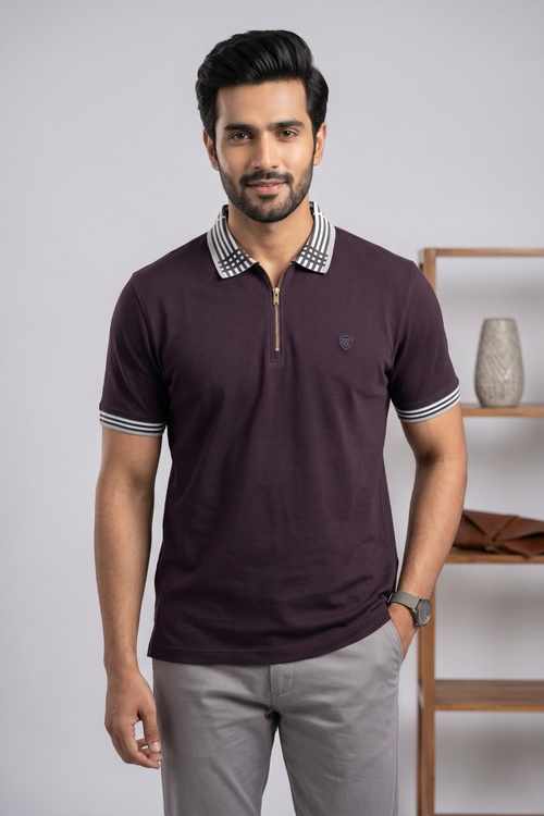 Mens Half Zip Polo T-Shirt